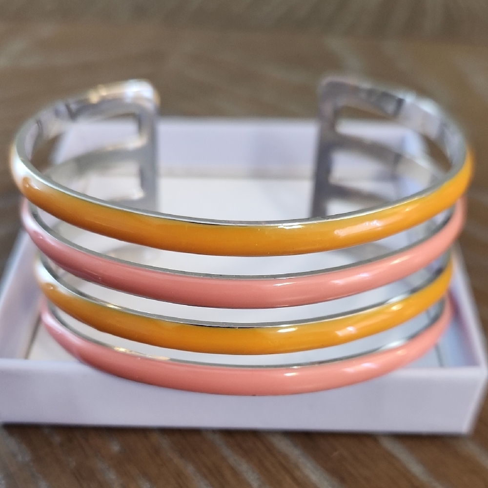 Pink and Orange Enamel Cuff Bracelet